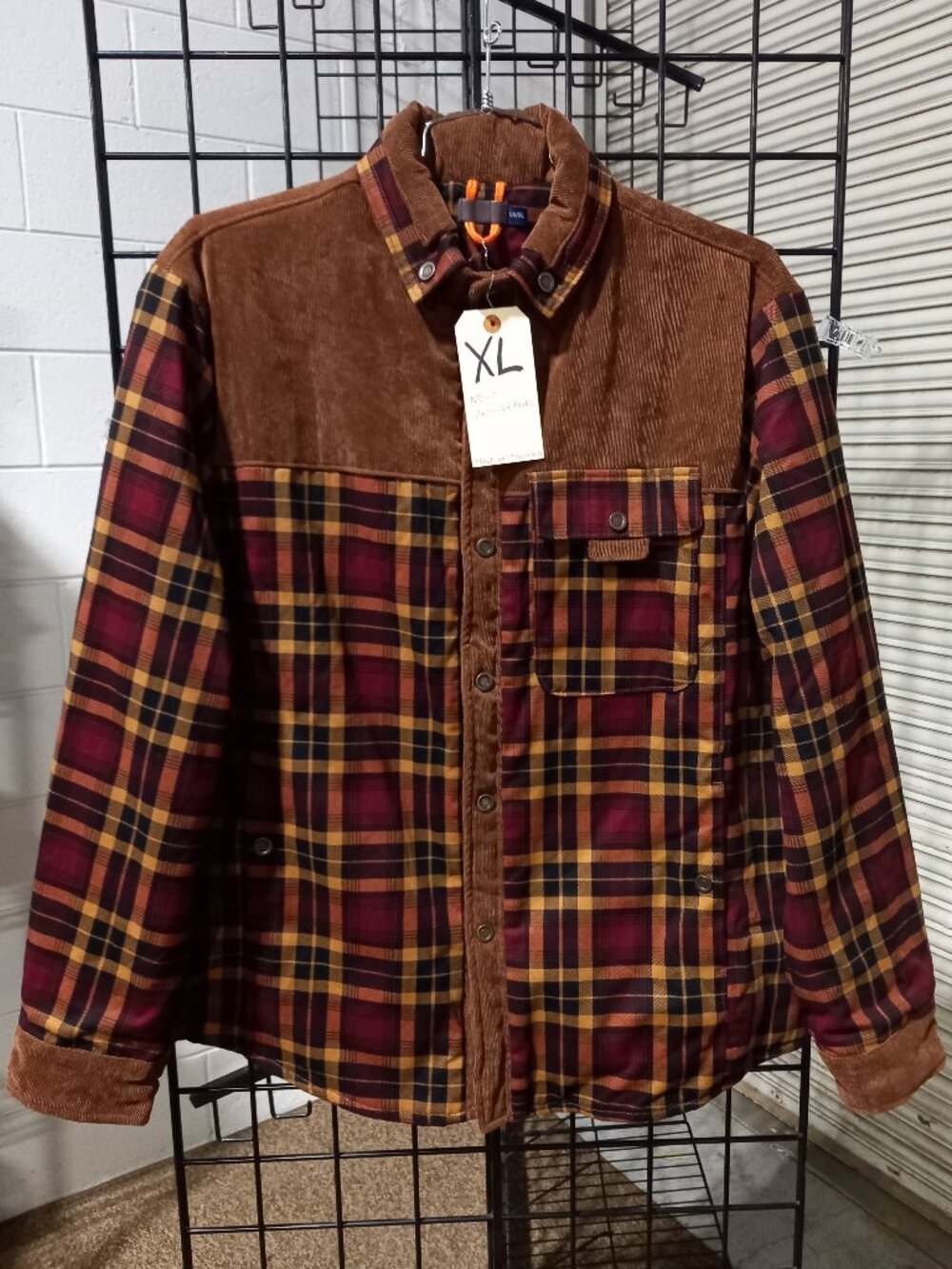 Men's Flannel Berber Fleece Lined Shirt Jacket - Burgandy/Brown | XL